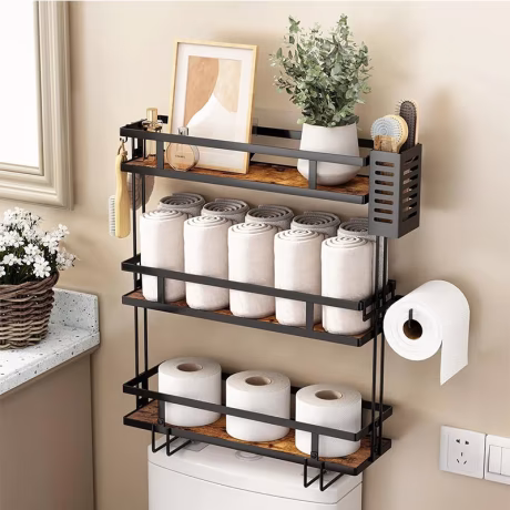 new iron toilet tissue paper roll storage holder toilet Above metal drain Storage rack with magazine bathroom organization shelf