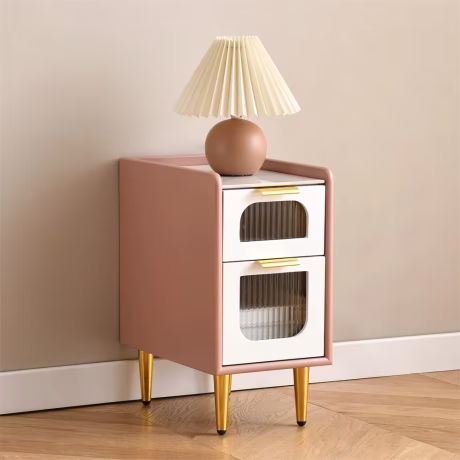 Nordic Minimalist Home Bedroom Room Nightstand Wabi Sabi Vintage Wooden Bedside Table Cabinet With 2 Storage Drawers