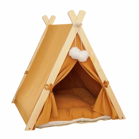 Pet Tent House Cat Bed Portable Teepee Thick Cushion Available for Dog Puppy Removable and Washable Linen Pet Dog Tent Supplies