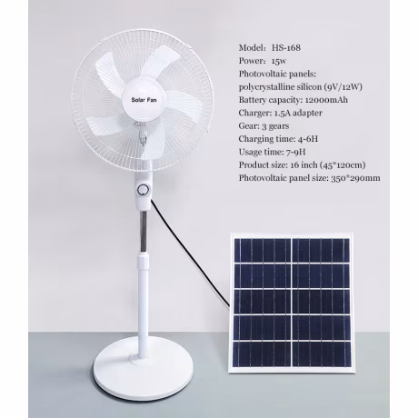 Power Dream 12V DC Solar Stand Fan Low-Voltage and Eco-Friendly Cooling for Any Setting