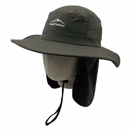 RTS Portable Polyester Outdoor Sunproof Pure Color Wide Brim with neck flap Hunting and Fisherman Hat bucket hat