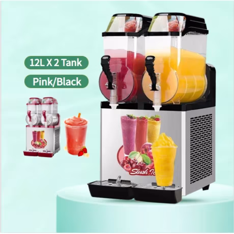 Self serve robotic Electric 2 bowls tanks ICE slushy frozen drinks dispenser fresh juice snow smoothie maker machine commercial