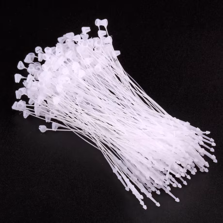 Short Loop Pins PP 3", jewelry accessories clothes price tag label fastener pin plastic lock tie string secure tach hangtag seal