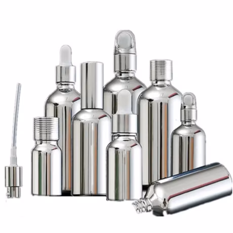 Silver Glass Essential Oil Dropper Vial 5ML 10ML 20ML 30ML 50ML 100ML Cosmetic Packaging Serum Lotion Pump Spray Atomizer Bottle