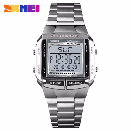 SKMEI 1381 luxury silver mens digital watch price low steel band Waterproof original quality outdoor sports wrist watch for men