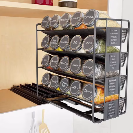Slideway 4-Tier Kitchen Seasoning Shelf Storage Holder Flavour Cabinet Metal Spice Rack Organizer