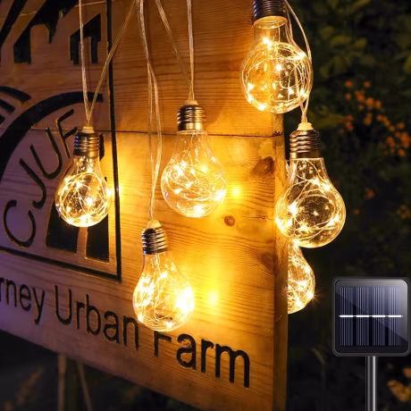 Solar String Light Outdoor Edison Vintage Plastic 10 Bulbs Hanging Waterproof String Lights for Deck Yard Tents Party Decor