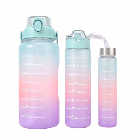 Sports Water Bottle 3pcs 1Set Large Capacity Water Bottle Portable Motivational Drinking Bottle With straw Jug Hiking Camping