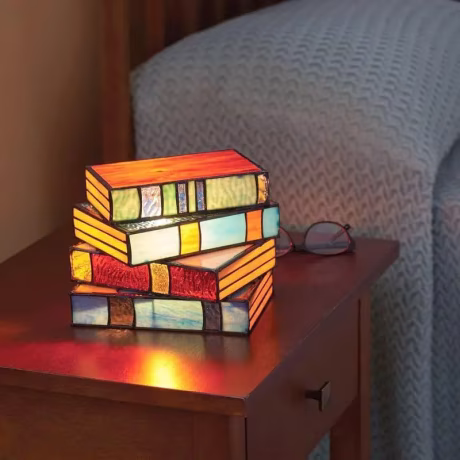 Stained Glass Stacked book Light Bedside Bedroom Creative small lamp Resin crafts Stacked book light decorative reading lighting