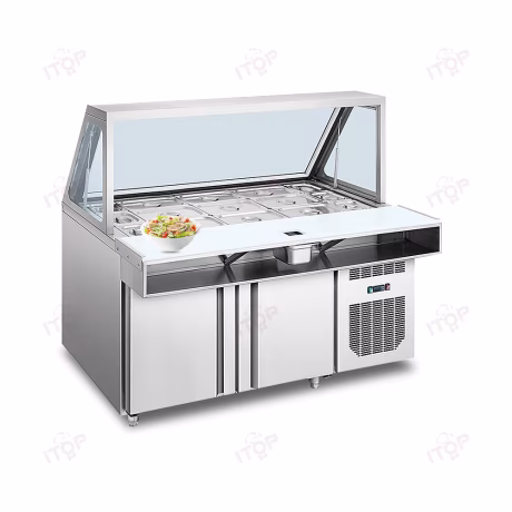Stainless Steel Commercial Salad Bar 2 Door Under Counter Table Topsalad Chiller Refrigerated Buffet Salad Bar