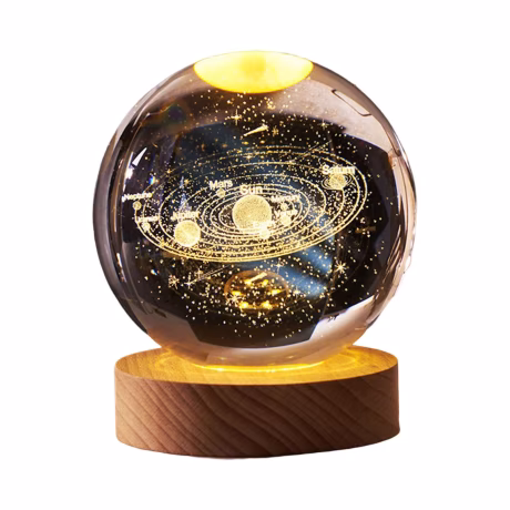 Table Lamp Creative Wooden 3D Crystal Ball Lighting Fixture Desk Night Light Comfortable Warm Portable USB Lamp Easy Convenient