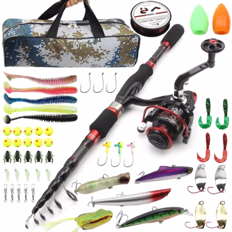 TOPIND 1.8m 2.1m Carbon Fiber Telescopic Fishing Rod with Reel Fishing Rod Kit for Saltwater Freshwater Use
