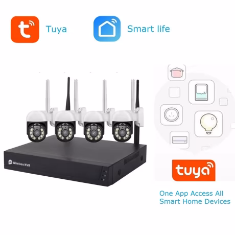 Tuya Wireless NVR Kit 4ch 1080P P2P 1080P Indoor Outdoor IR Night Vision 2.0MP PTZ IP Camera WIFI CCTV security camera system
