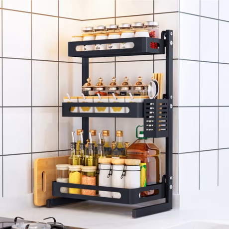 wholesale stainless steel Adjustable 3 tier home storage Holders containers organization magnetic organizer spice jar rack