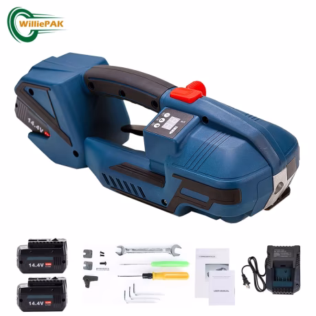 Willie Pak V2 High Tension PP PET Plastic Belt Hand Battery Powered Operated Strapping Tools For Heavy Duty Round Surface