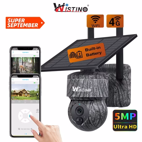 Wistino 5MP 4g PTZ Cctv Hunting Camera Security Ip65 Waterproof Colorful Night Vision Motion Detection Solar Cctv Camera
