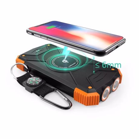 20000mAh Solar Power Bank with External Battery Pack Type C Input Port Dual Flashlight Compass Solar Panel Equipped Power Bank
