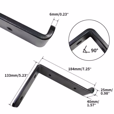 4 Pack 7.25 inch Black Iron Finish Heavy Duty Z Shelf Bracket For DIY Farmhouse Industrial Open Shelving Holder Hanger Hardware