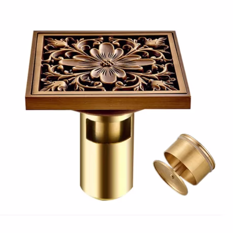Antique Square Brass Odor Resistant Bathroom Shower Floor Waste Drain