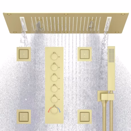 Bathroom brushed gold Shower Head System Thermostatic Complete Shower Faucet Set