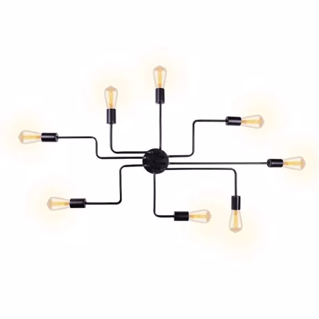 Black 8 Lights Sputnik Chandelier Semi Flush Mount Ceiling Light,Modern Industrial Style Lighting Fixture for Dining Room