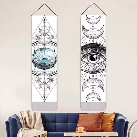 Black White Lunar Hand Tapestry Eyes Moon Cotton Linen Fabric Wall Hanging Tapestries for Home Decor