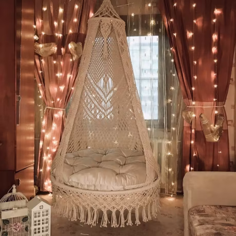 BODI Handmade Large Macrame Hammock Hanging Chair With Cushion Macrame Garden Swing