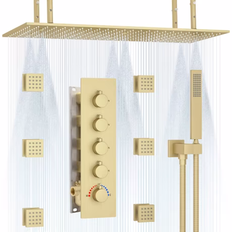 Brushed Gold Large Rainfall Mist Shower System Bathroom Shower Faucet Sets Complete