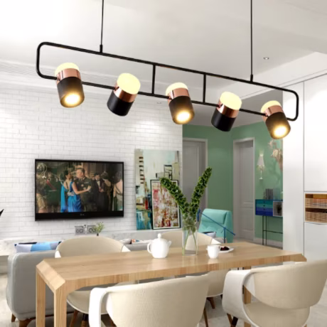 Ceiling Lamp Free Rotate Spotlight Rose Gold Luster Bulb Lamp Head Chandelier Dining Room Hall Pendant Lights