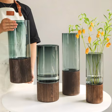Dining table vase hydroponic glass vase wooden frame home decoration creative modern glass vases