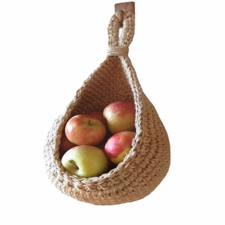 Dropshipping Boho Jute Hanging Basket Wicker Hanging Fruit Basket Handmade Kitchen Pantry Organizer for Fresh Produce Storage