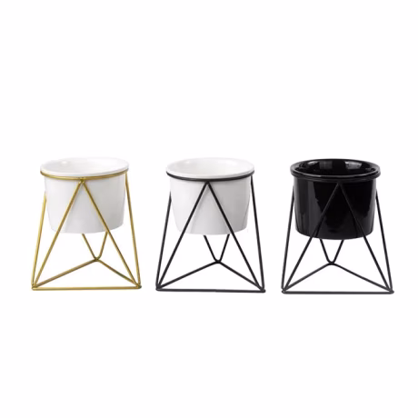 Dropshipping Small Metal Planter with Stand Ceramic Succulent Planter Pots Indoor Container Farmhouse Kitchen Balcony Desk Decor