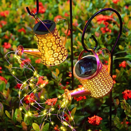 Factory hot selling watering lantern with shepherd hook pathway lawn kettle outdoor decorative lights solar garden light