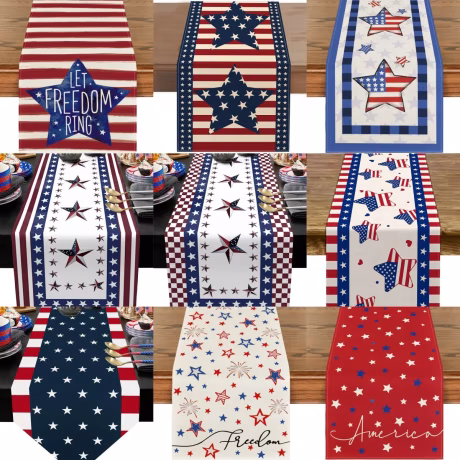 Fourth July Independence Day Table Runners Sublimation Digital Printed Linen Kitchen Dining Farmhouse Party Decor Home Decor Use