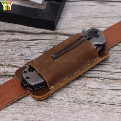Genuine Leather Knife Sheath Holster Portable Pocket Folding Knife Sheath Storage Bag EDC Knife Belt Holster