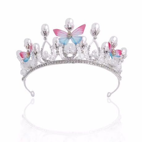 Handmade Butterfly Child Crown Head band Silver Plated Happy Birthday Crown Girl Princess for 6 Years Old Girl