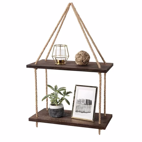 Hot Jute Rope Hanging Floating Shelves Farmhouse Rustic Decor Display Shelf for Plant 2 Tier Plants Photos Decorations Display