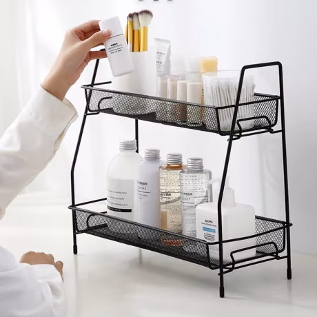 Hot Sale Wire Basket Storage Container Countertop Shelf 2-tier Bathroom Countertop Organizer