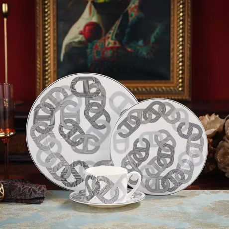 Hot Selling 4pcs Gray Annular Luxury Ceramic Dining Room Sets Exquisite Home Decor Porcelain Dinnerware Sets