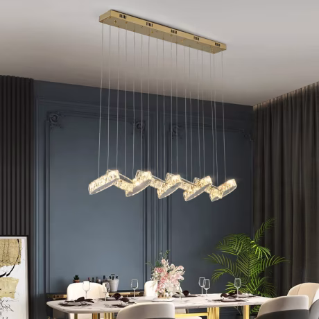 Indoor Design K9 Crystal Hanging Light Restaurant Dining Room Rectangle Pendant Lamp Modern Large Luxury Chandelier