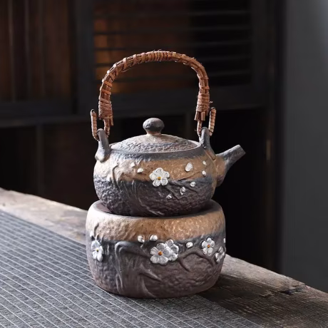 Japanese Style Coarse Pottery Boiling Vintage Boiled Candle Heating Kung Fu Tea Set Warm Tea Stove Set Tea Making Device Teapot