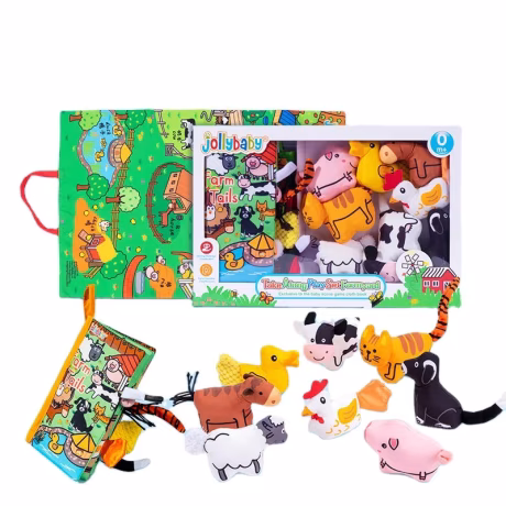 Jollybaby Doll Farm Cloth Book Early Educational Soft Baby Cloth Natural Unisex Animal PE Bag + Tag Baby Montessori 3-6 Months