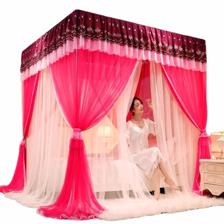 Korean Style King Queen linen blend Bed Curtains 4 Corner Post Canopy Bed Decor