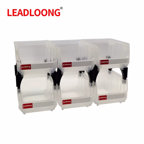 LEADLOONG V1 Transparent Stackable Bin 6pcs 13.5x10.5x7.6cm/5x4x3in Plastic Storage Box for small parts Hanging Bin Containers