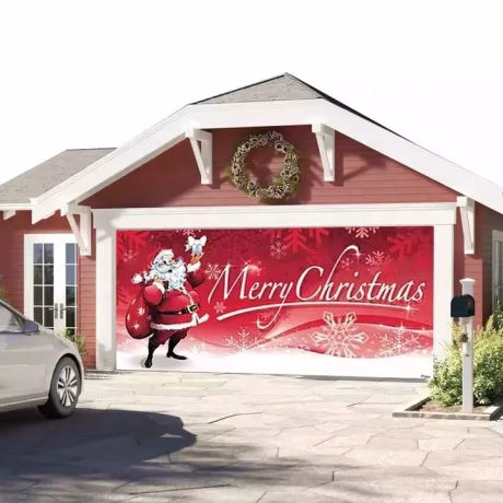 Low MOQ Custom Design Garage Door Decoration Merry Christmas Halloween Garage Door Banner Cover Large Size Xmas
