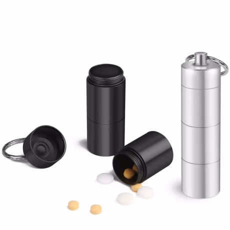 Metal Portable Pill Cases Keychain 3 Compartment Waterproof Daily Pill Container Holder Box for Men and Women Travel