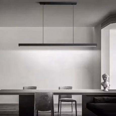 Modern minimalist restaurant Black chandelier Dining room Office bar Long strip LED lighting fixtures