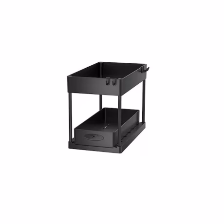 OEM New Design 2 Tier Pull Out Countertop Cabinet Organizer with 4 Hooks for Bathroom Kitchen Black Spice Organizer