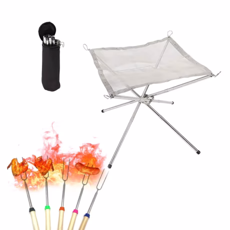 Outdoor Portable Folding 16.5inch Stainless Steel Mesh Sheet Net Bonfire Warming Fire Pit for Backyard Camping