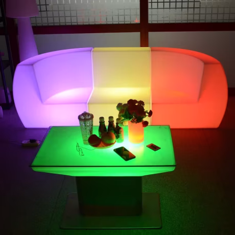 Patio Arc Seat Cube Sectional Sofa Color Change RGB Night Lights Block Long Sofas Luminous Table Lighting Furniture